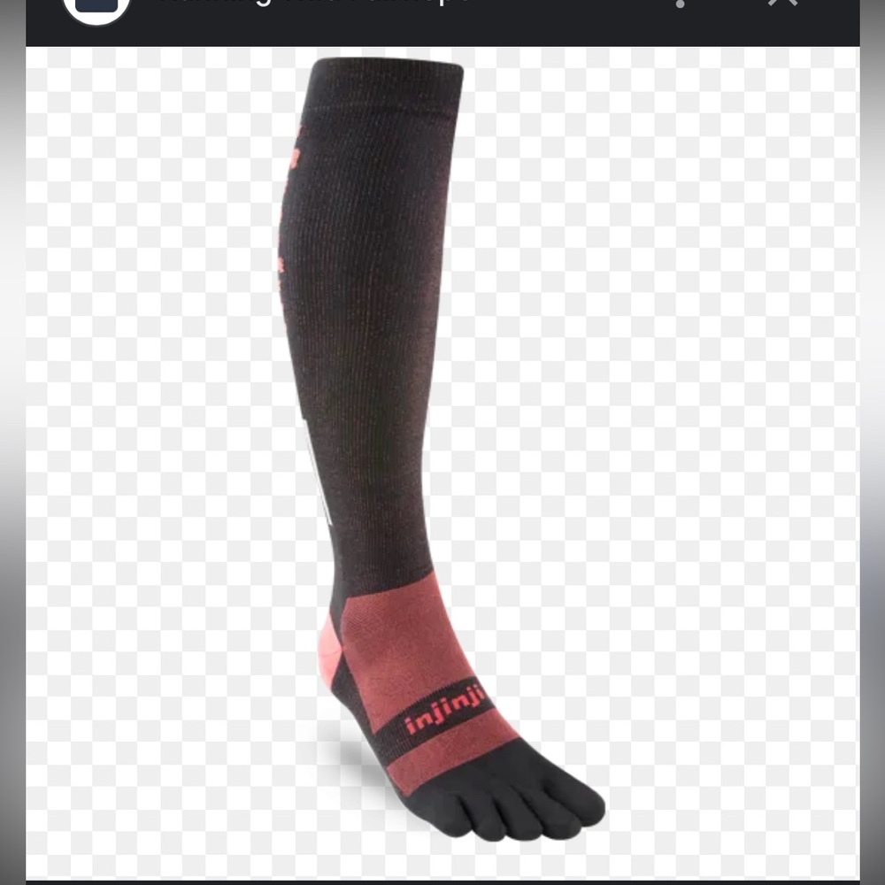 Men's Large 11-13 Injinji Compression Over The Calf Long Toe socks Black red 134